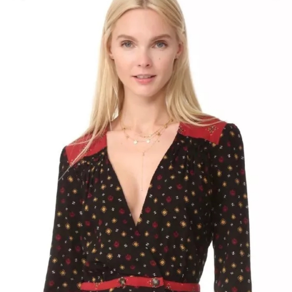 Free People Where We Roam Printed Surplice Wrap Long Sleeve Shirt